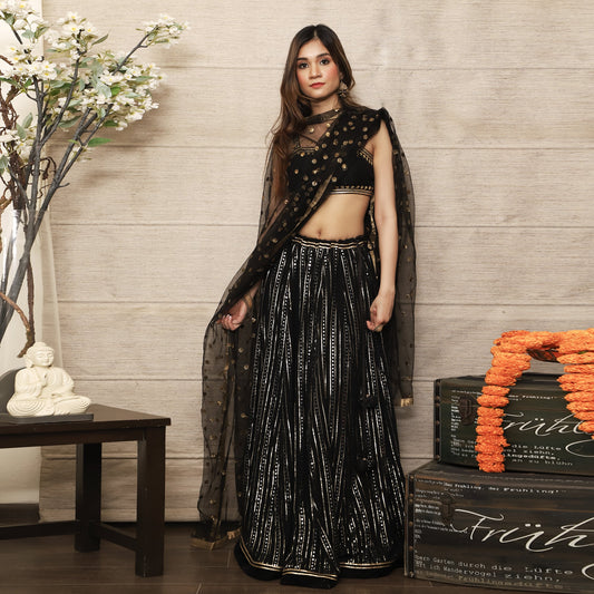 Black Embroidered Lehenga Set