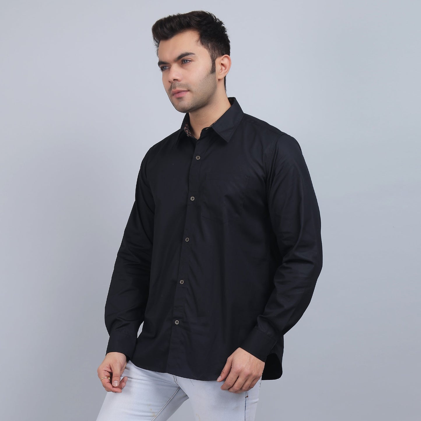 Black Cotton SOLID Full Sleeves Shirt