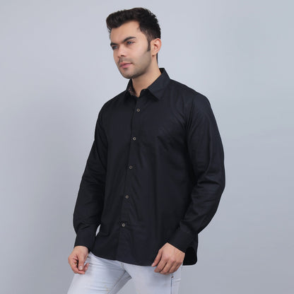 Black Cotton SOLID Full Sleeves Shirt