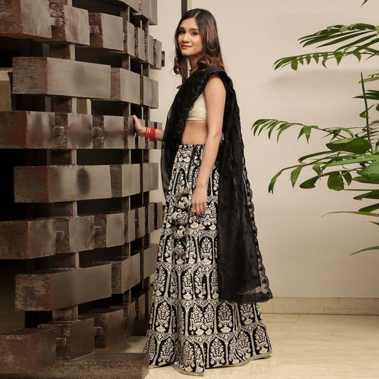 Black Embroidered Lehenga Set