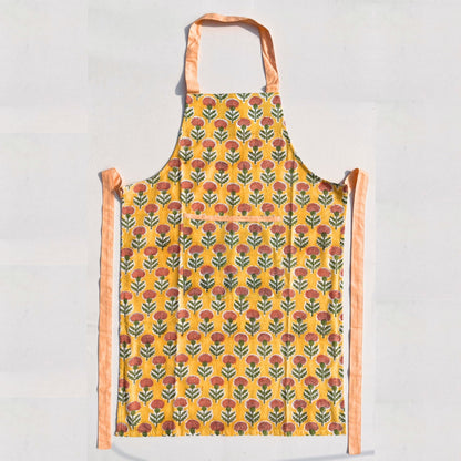 Yellow block printed apron set