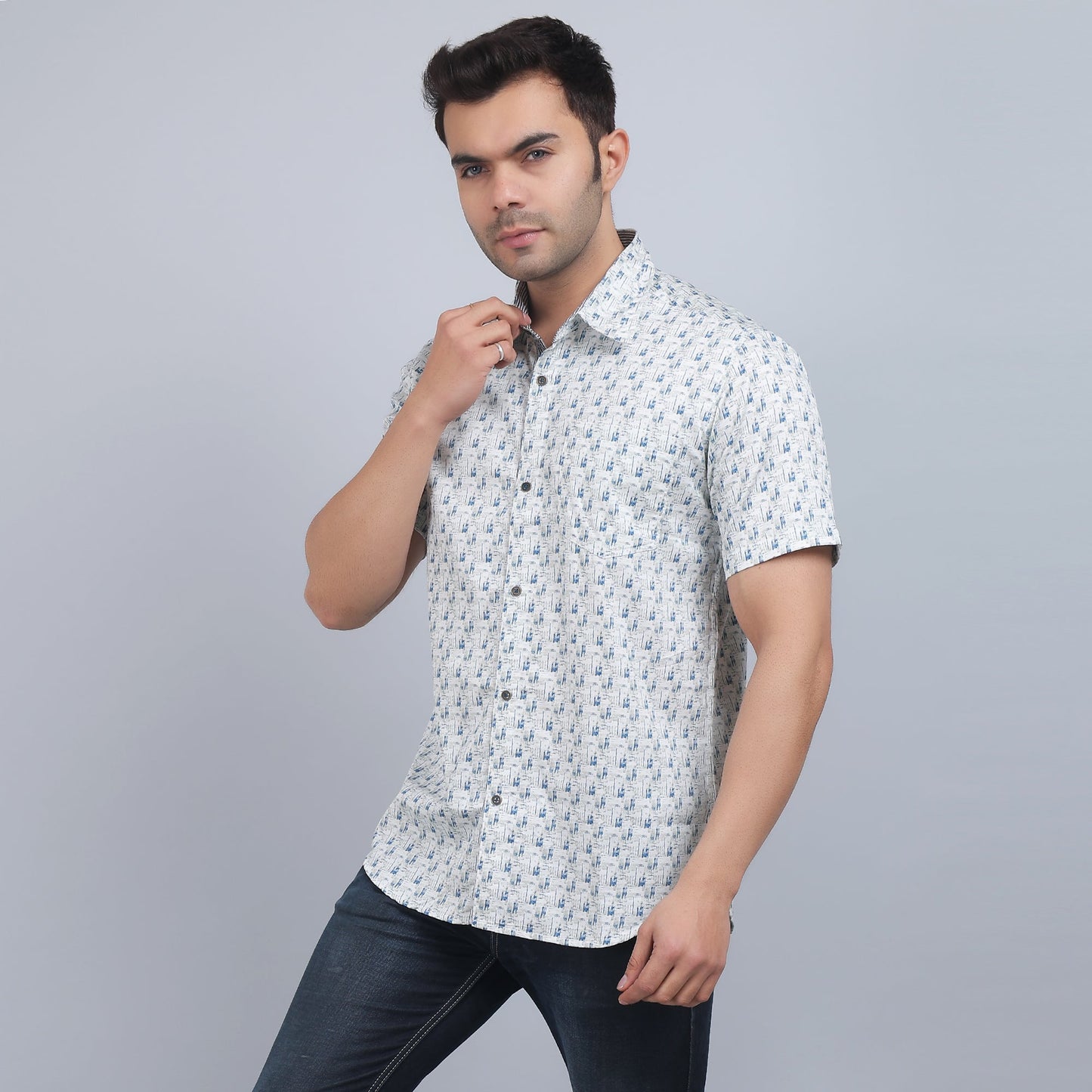 White Cotton printed half sleeves shirt