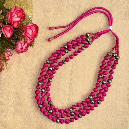 3 Layer Fabric Beaded Necklace in satin