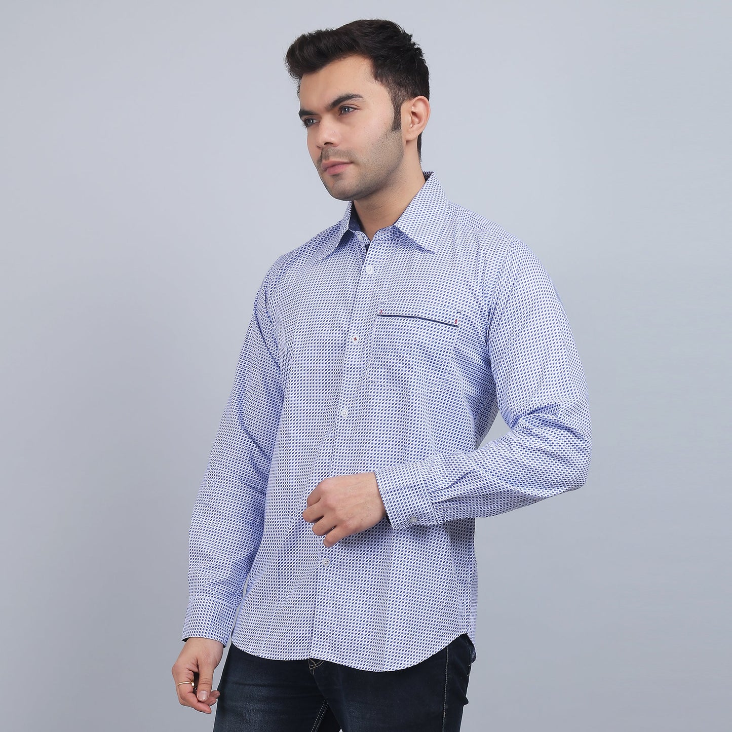 White Cotton printed full sleeves shirt