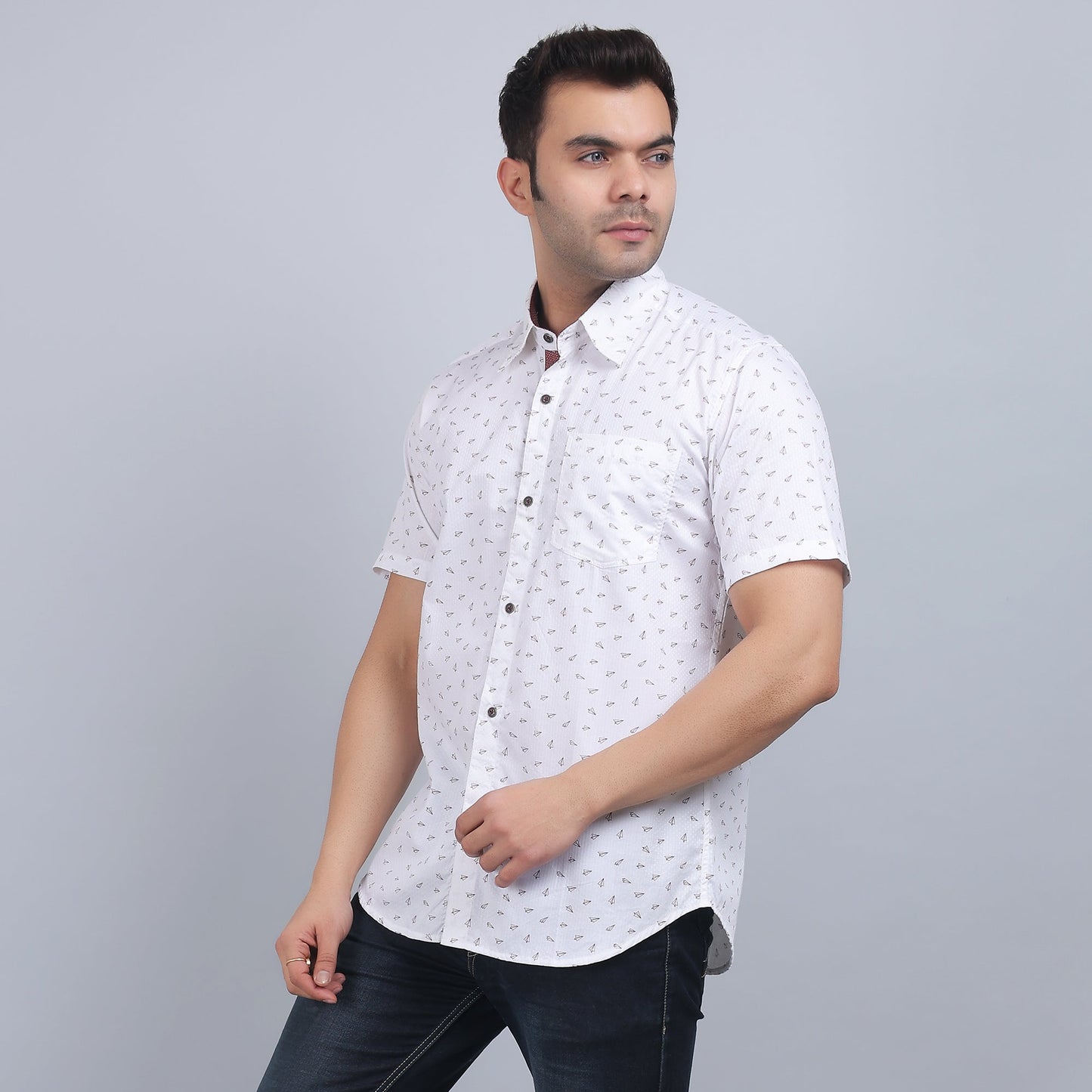 White Cotton printed half sleeves shirt