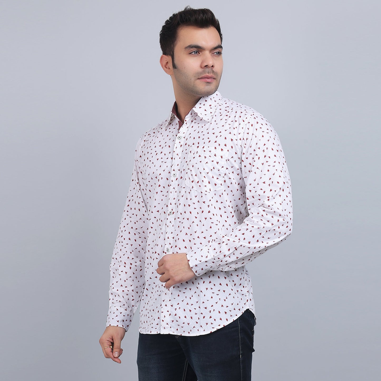 White Cotton printed full sleeves shirt