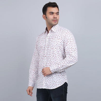 White Cotton printed full sleeves shirt