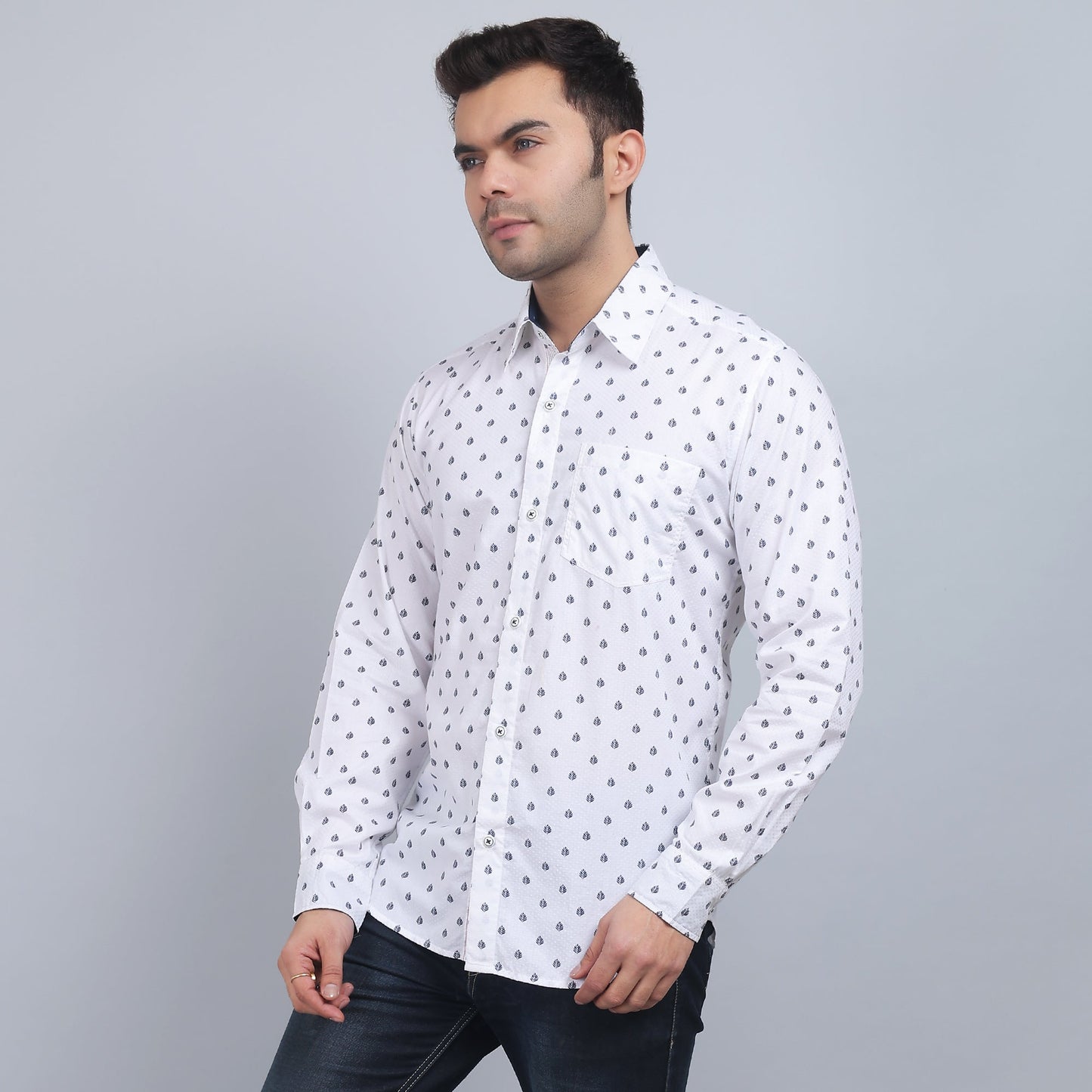 White Cotton printed full sleeves shirt