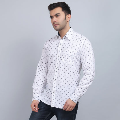 White Cotton printed full sleeves shirt