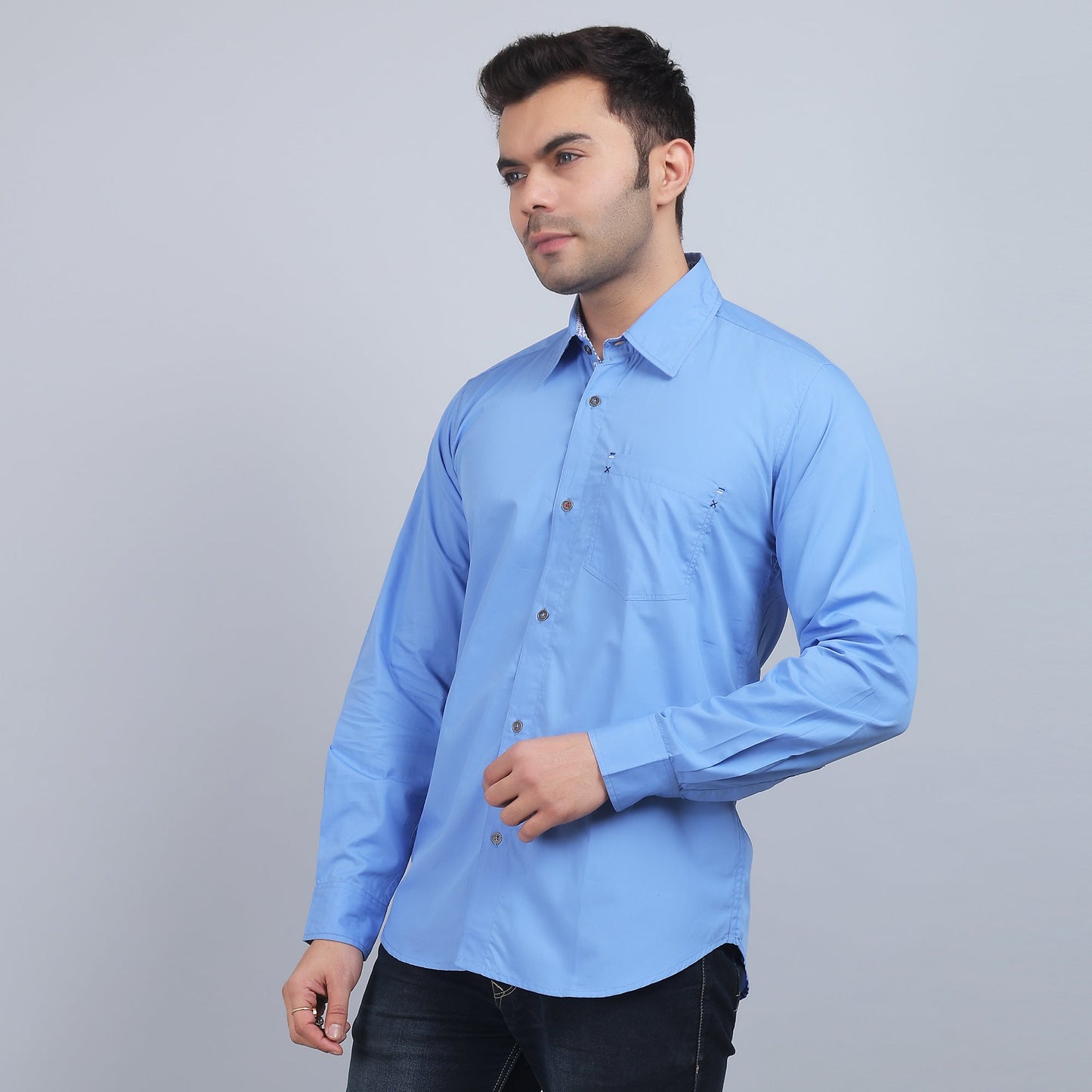Blue Cotton SOLID full sleeves shirt