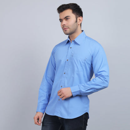 Blue Cotton SOLID full sleeves shirt
