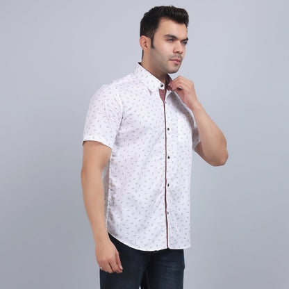 White Cotton printed half sleeves shirt