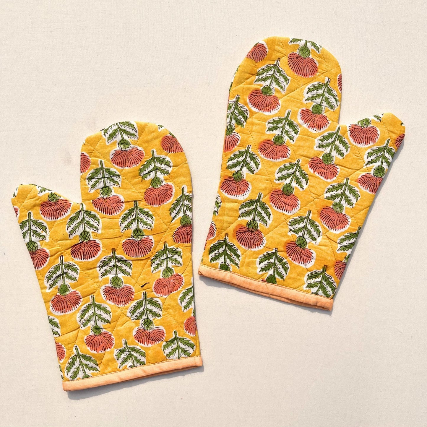 Yellow block printed apron set