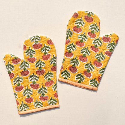 Yellow block printed apron set