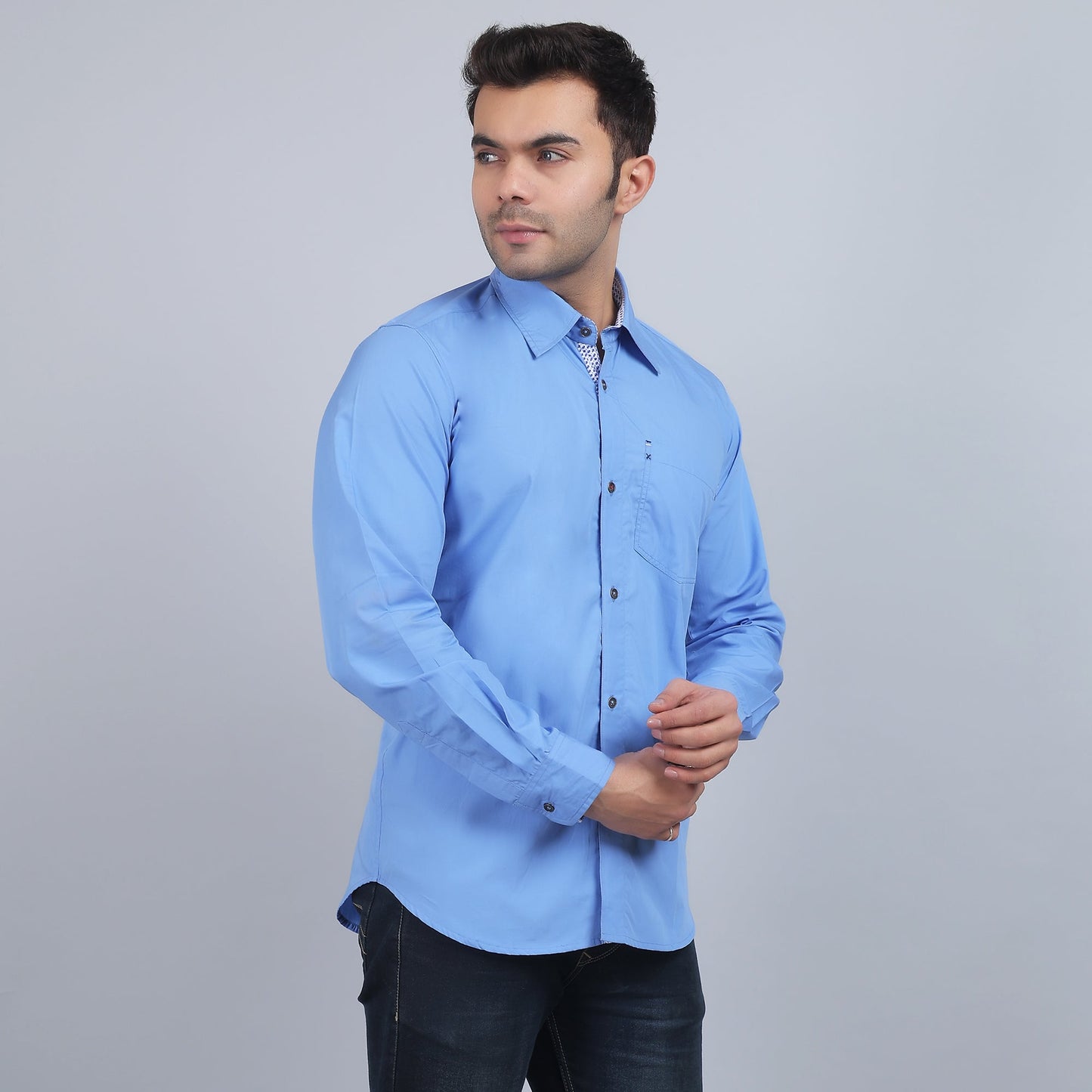Blue Cotton SOLID full sleeves shirt