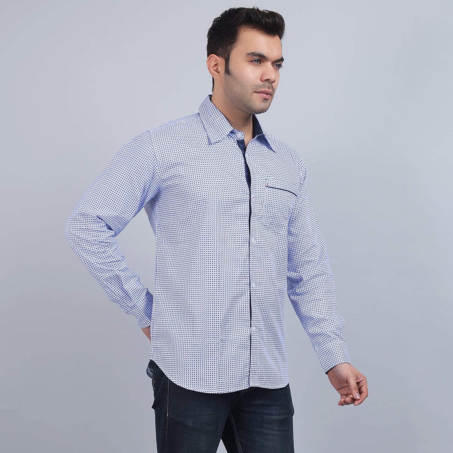 White Cotton printed full sleeves shirt