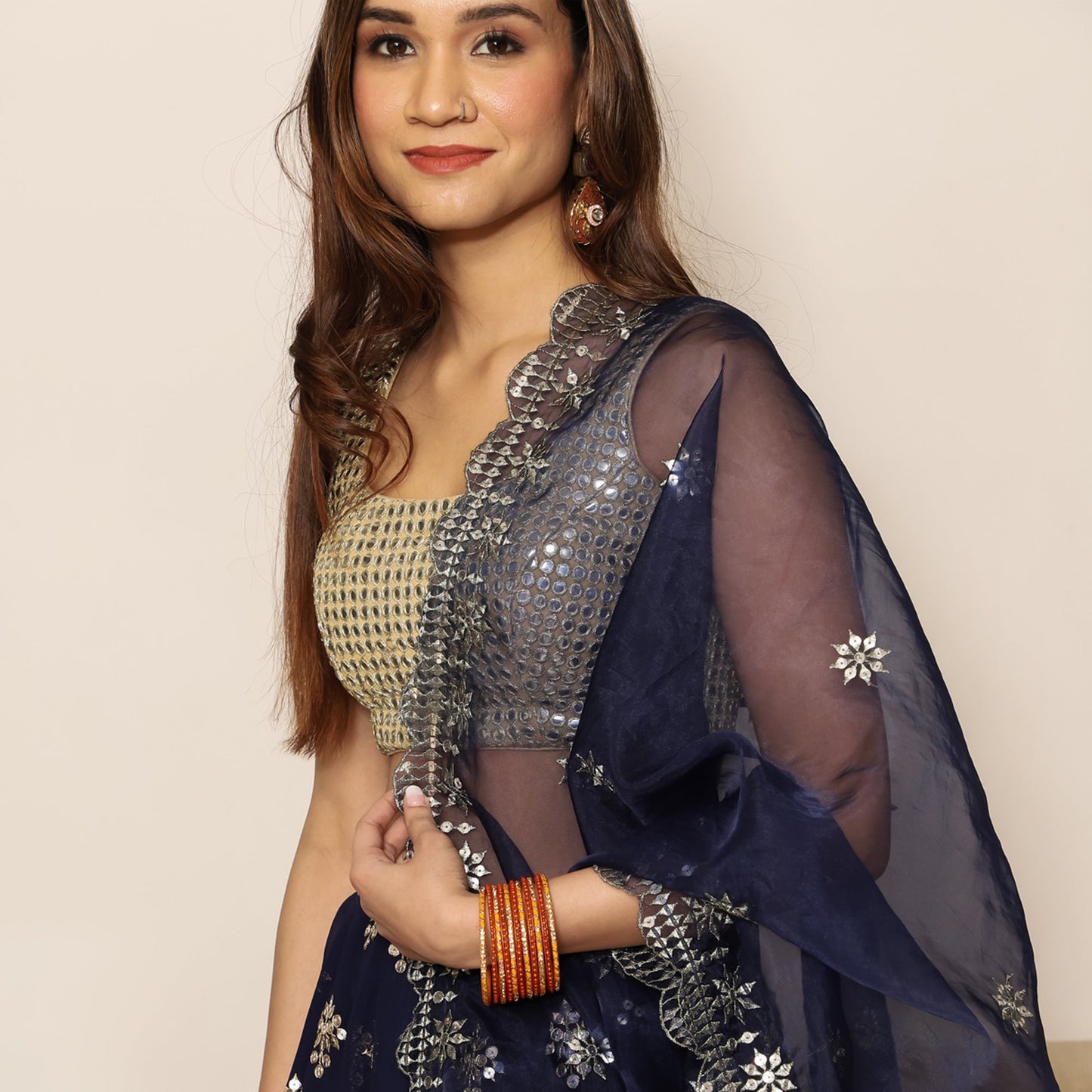 Navy blue Embroidered Lehenga Set