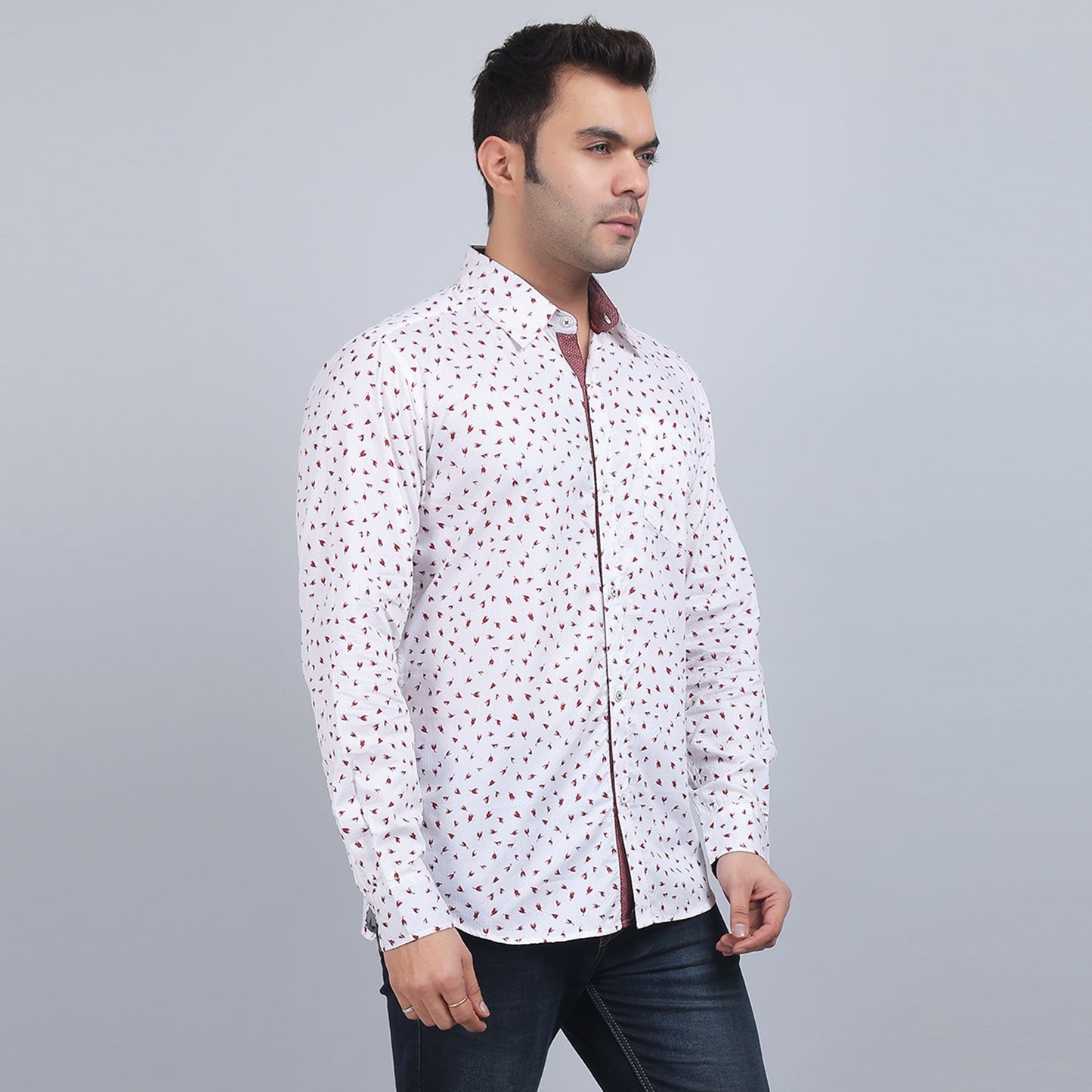 White Cotton printed full sleeves shirt