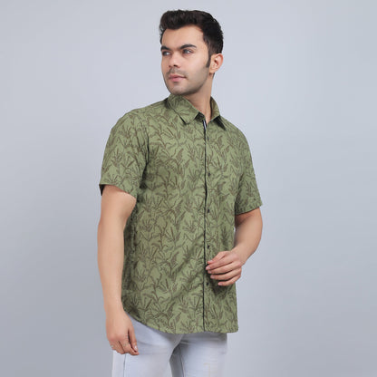 Olive Green Cotton printed half sleeves shirt