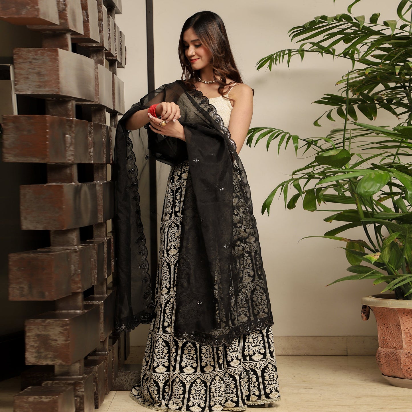 Black Embroidered Lehenga Set
