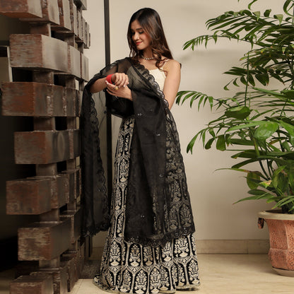 Black Embroidered Lehenga Set