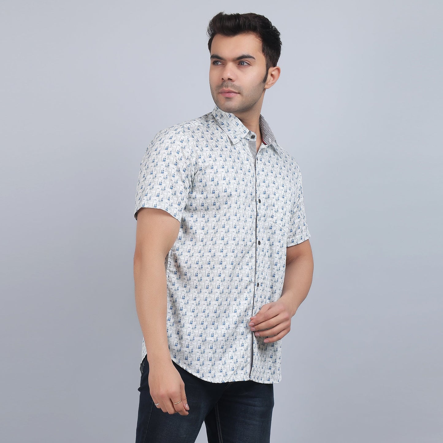 White Cotton printed half sleeves shirt