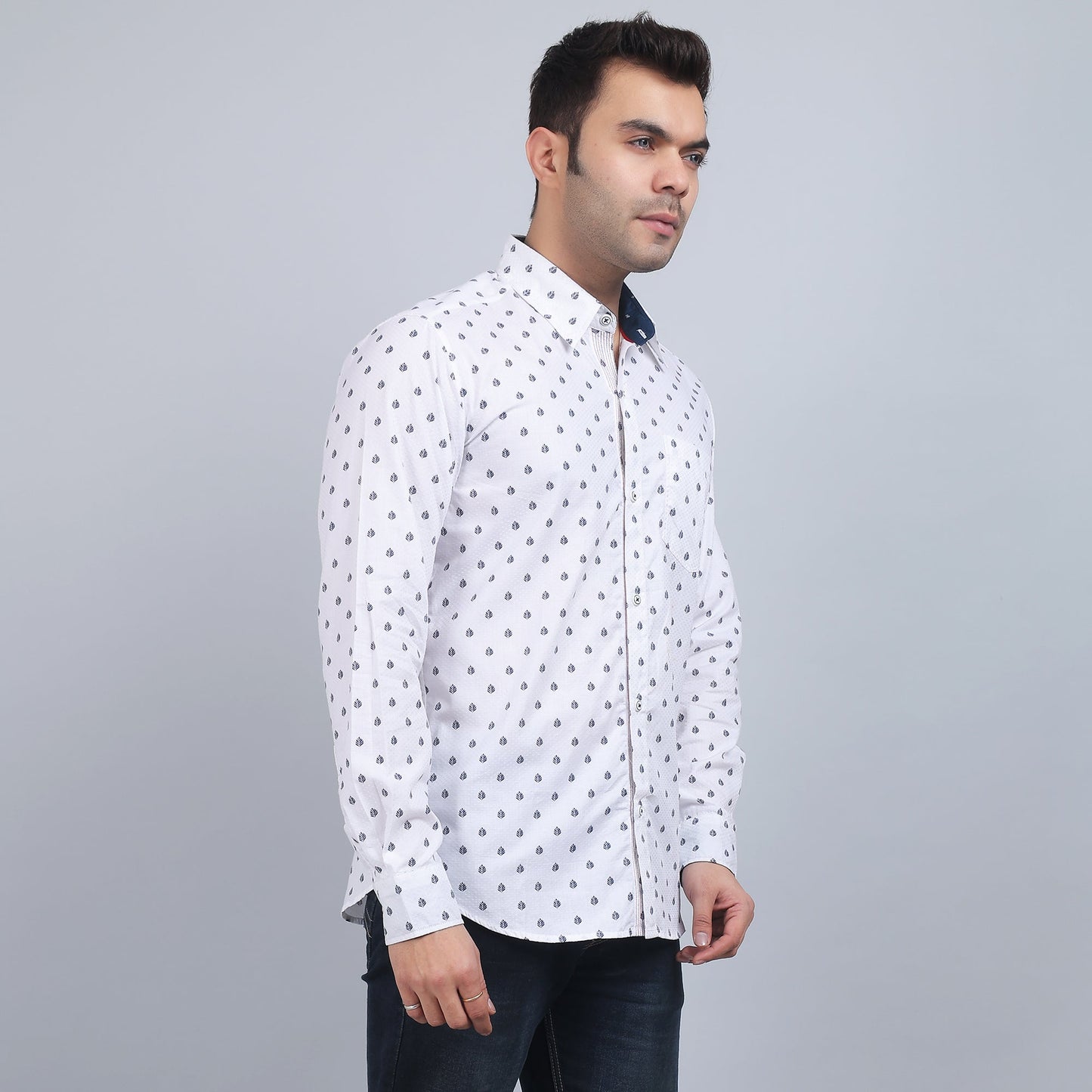 White Cotton printed full sleeves shirt