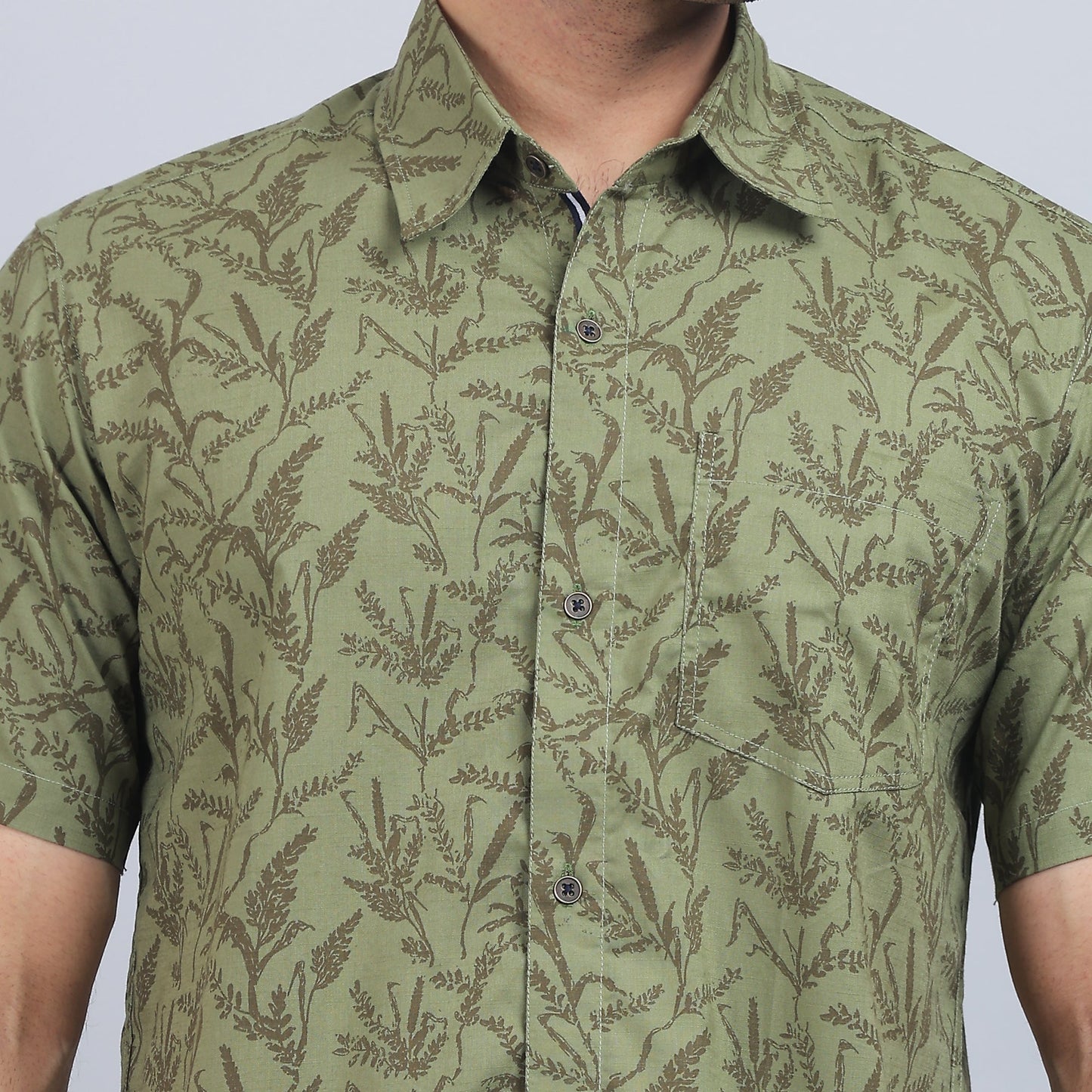 Olive Green Cotton printed half sleeves shirt