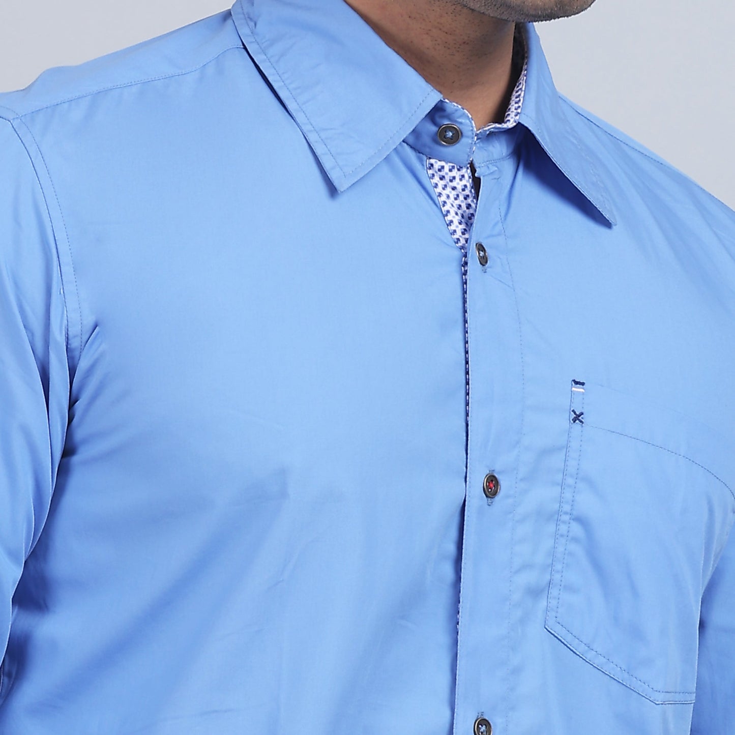 Blue Cotton SOLID full sleeves shirt