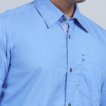 Blue Cotton SOLID full sleeves shirt