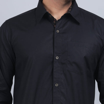 Black Cotton SOLID Full Sleeves Shirt