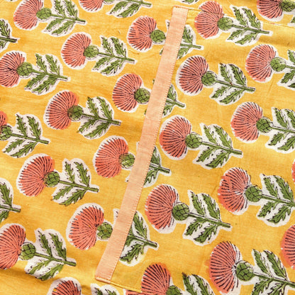 Yellow block printed apron set
