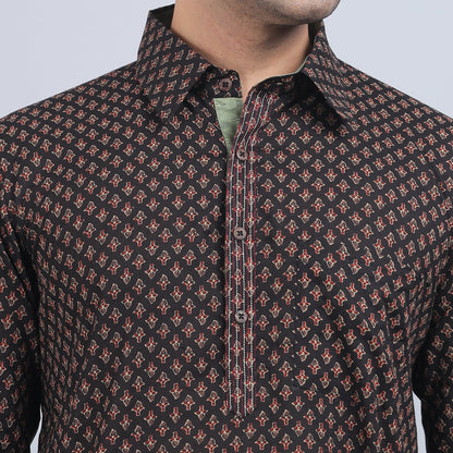 Brown full-sleeves shirt collar kurta in comfort fit