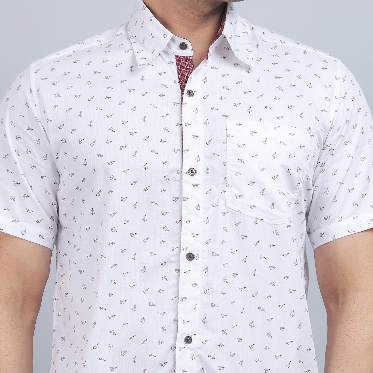 White Cotton printed half sleeves shirt