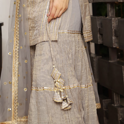 Grey metallic chanderi sharara set
