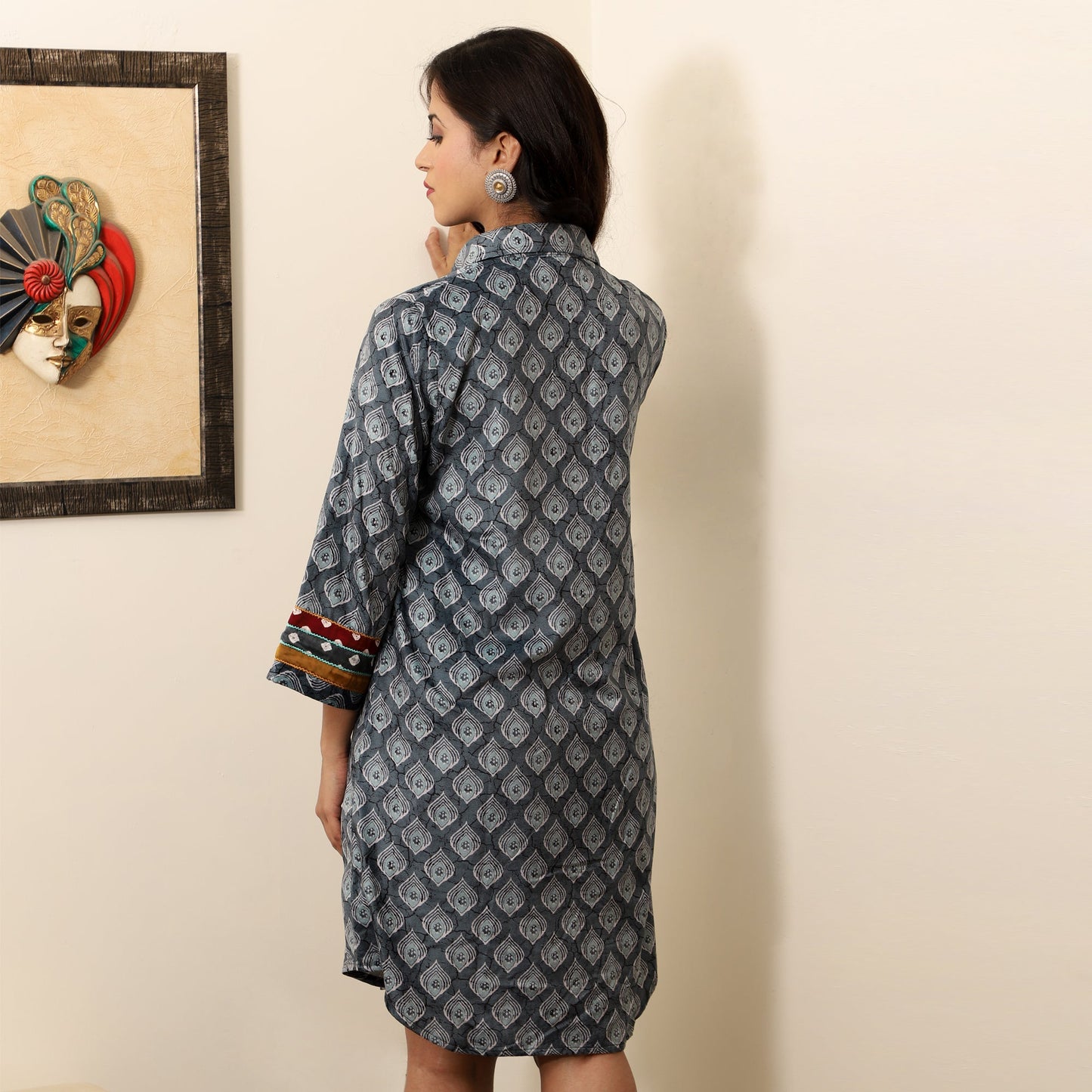 Printed Silk Velvet Knee-Length dress