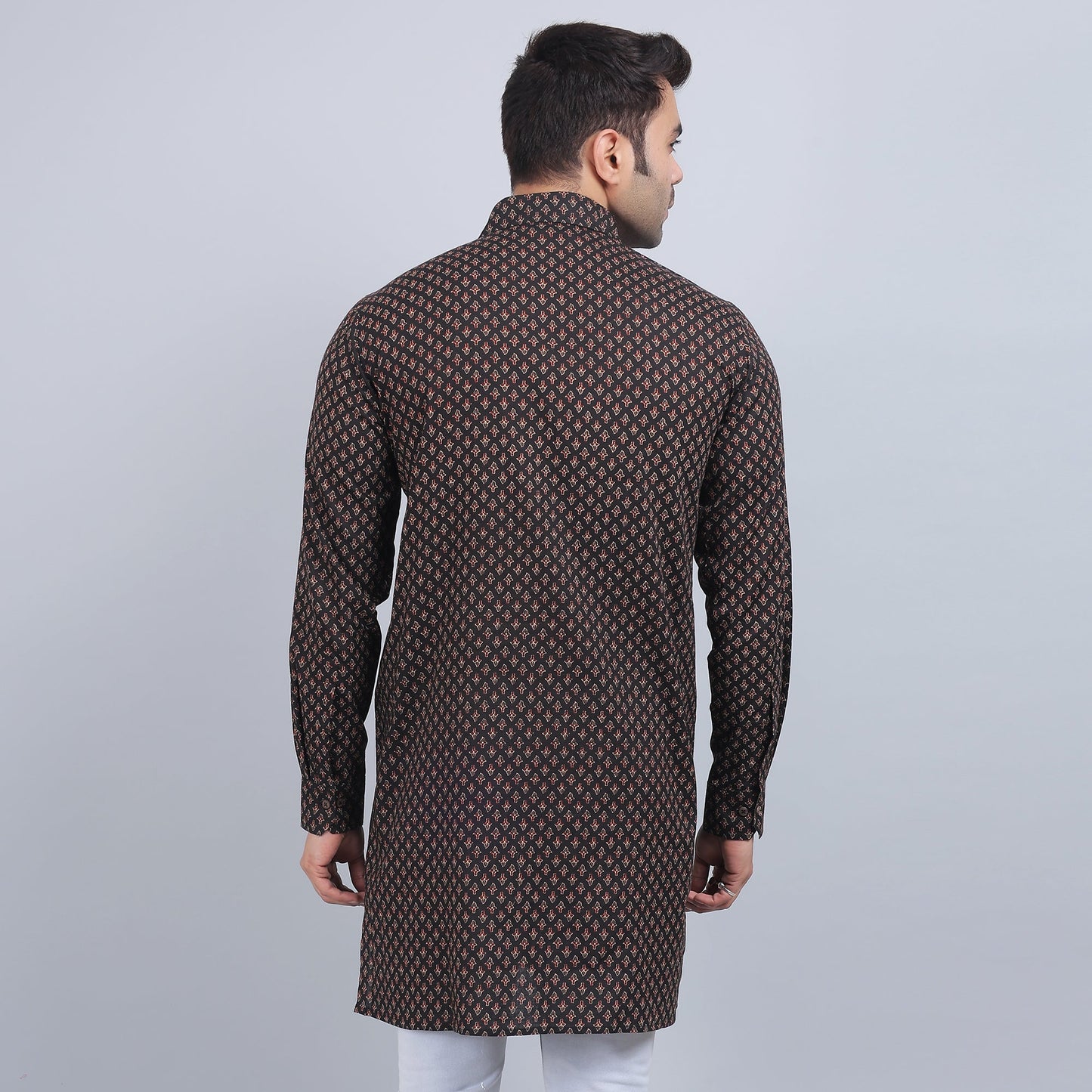 Brown full-sleeves shirt collar kurta in comfort fit
