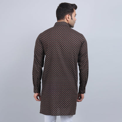 Brown full-sleeves shirt collar kurta in comfort fit