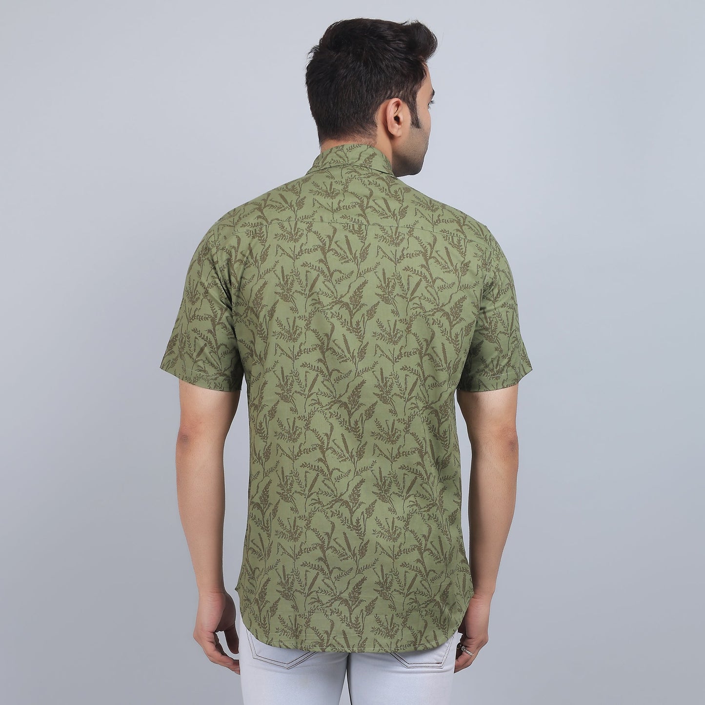 Olive Green Cotton printed half sleeves shirt