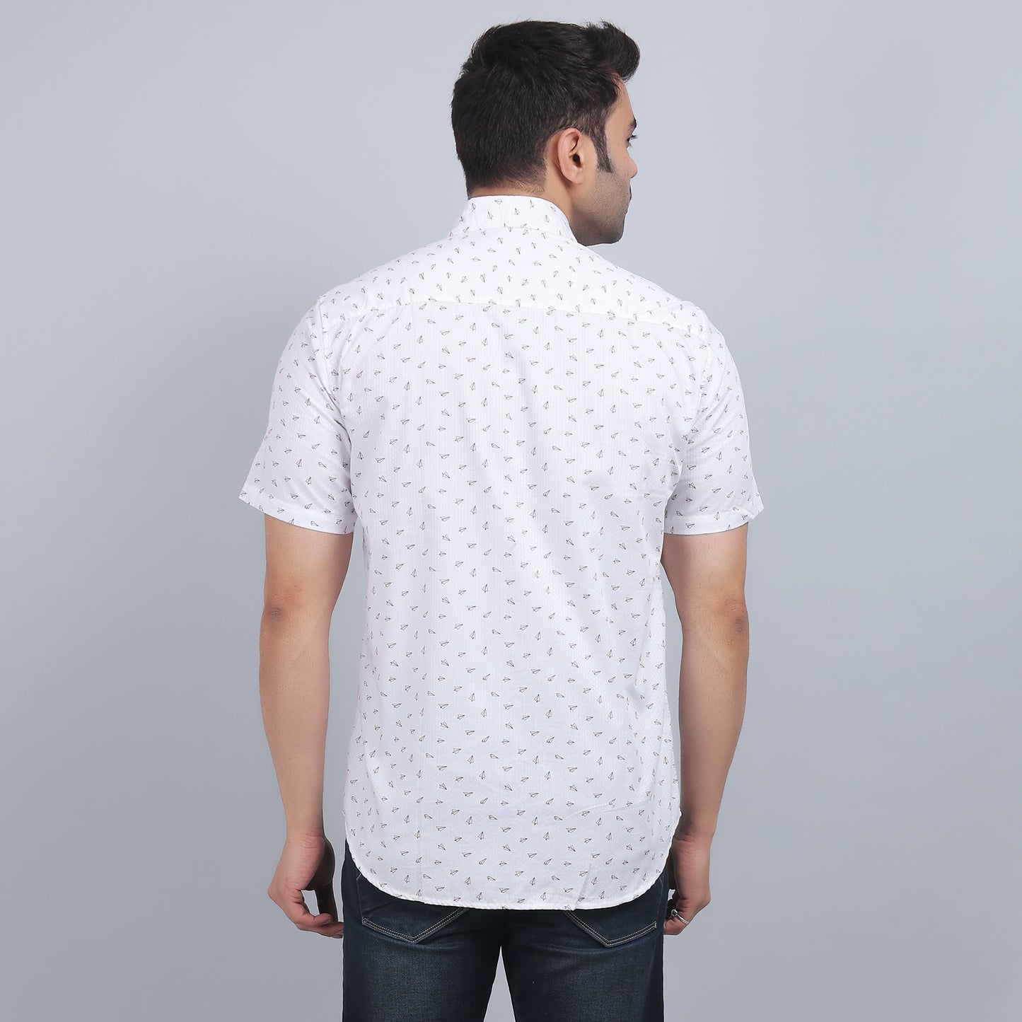White Cotton printed half sleeves shirt