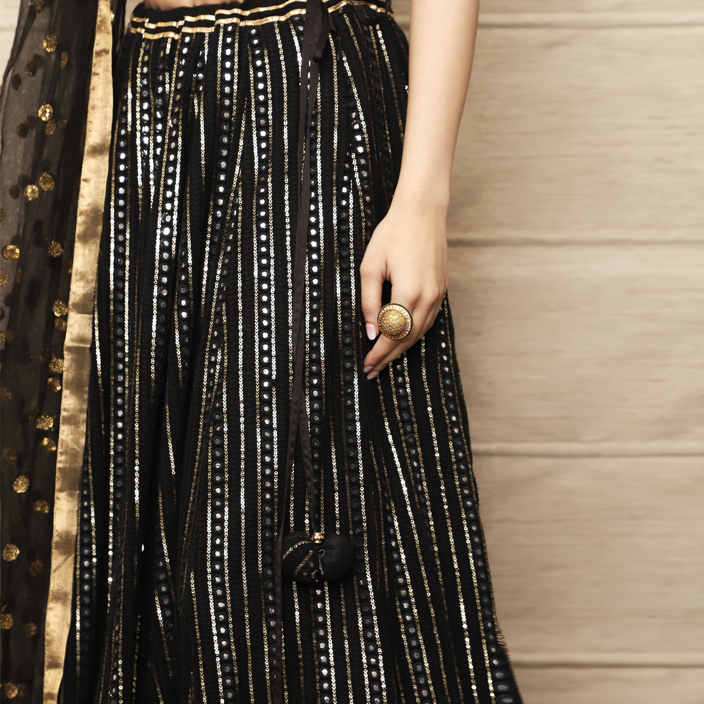 Black Embroidered Lehenga Set