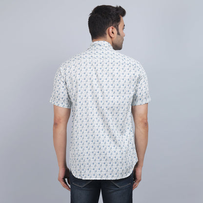 White Cotton printed half sleeves shirt