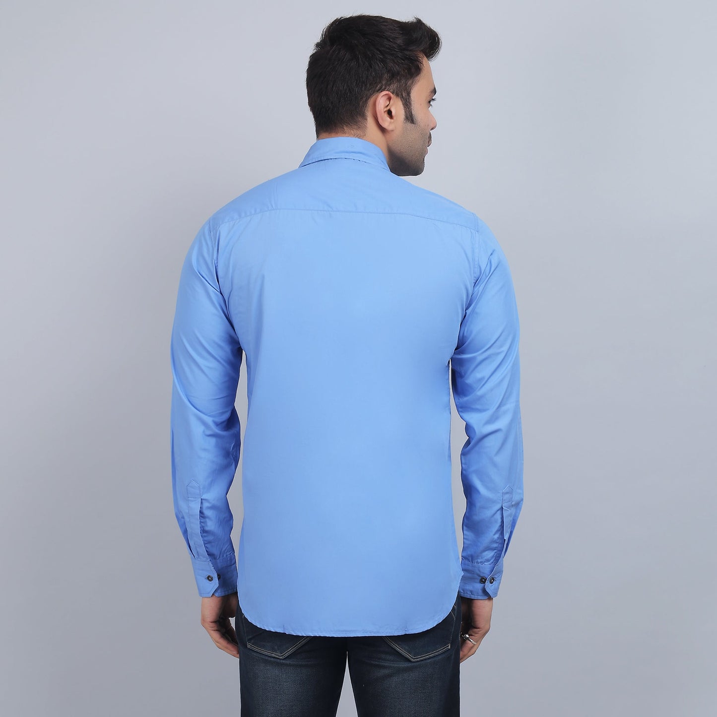 Blue Cotton SOLID full sleeves shirt