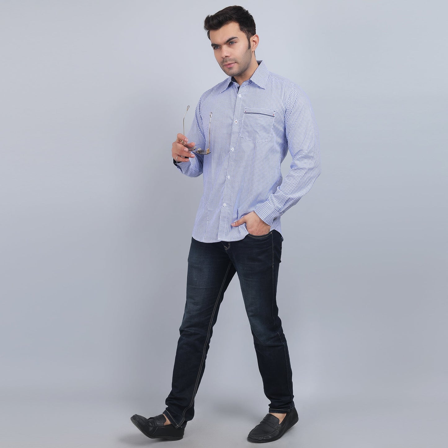 White Cotton printed full sleeves shirt