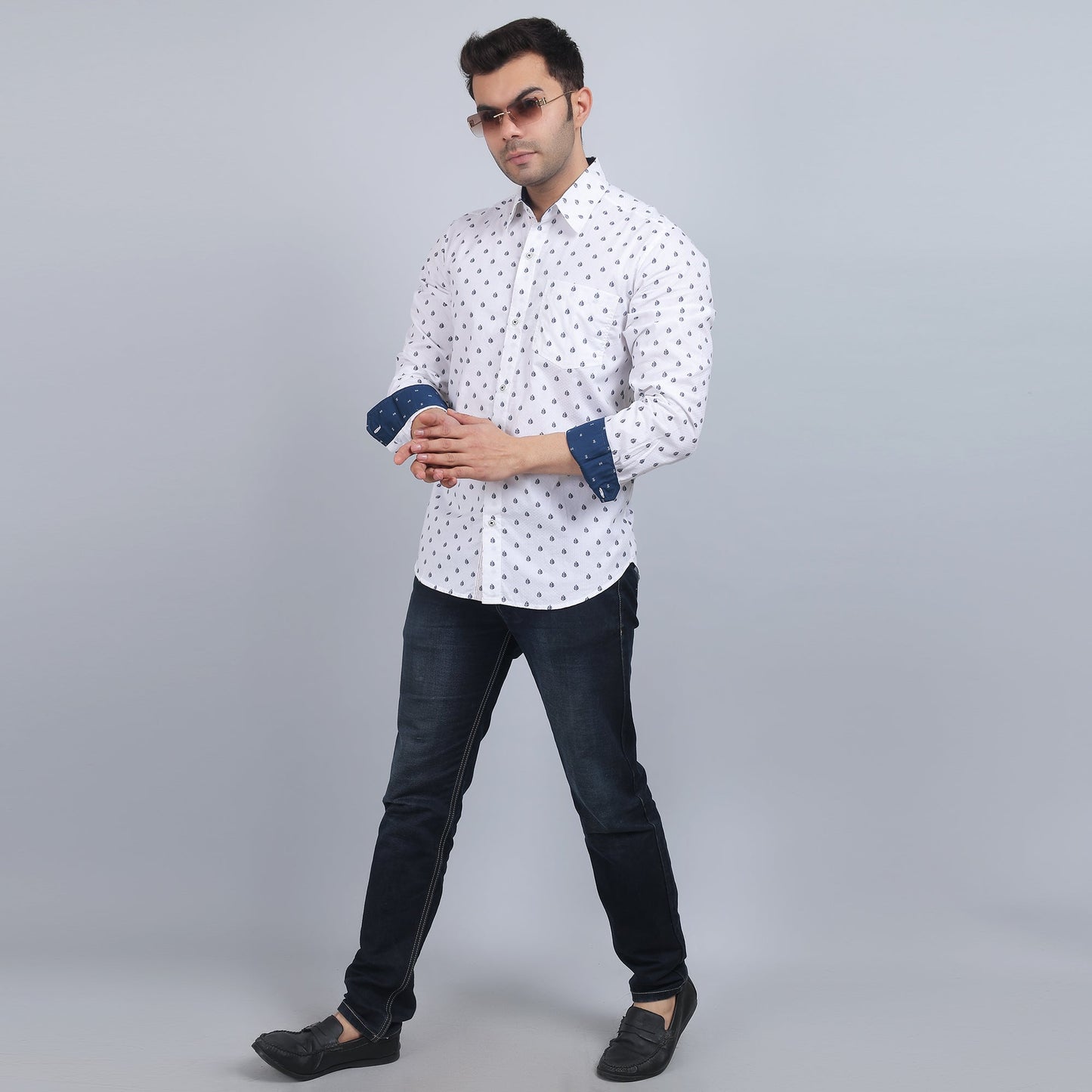 White Cotton printed full sleeves shirt