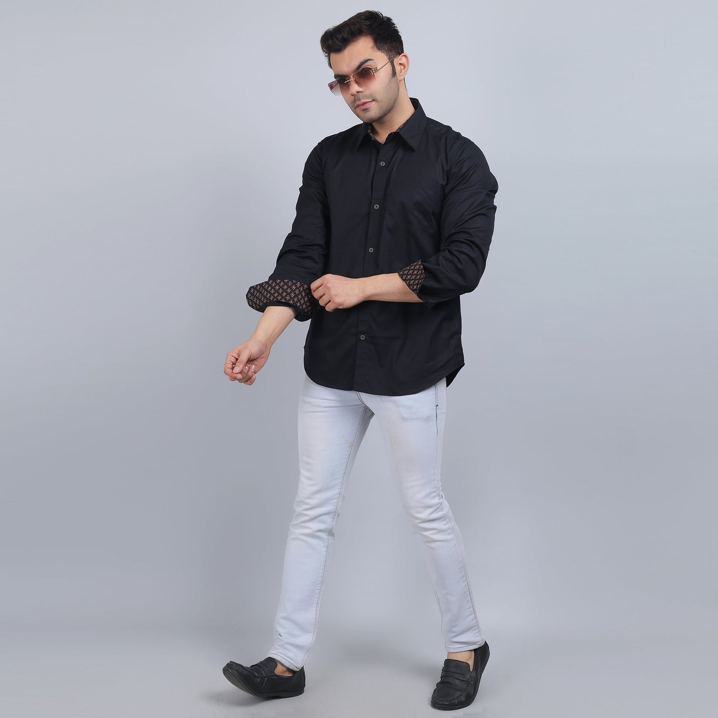 Black Cotton SOLID Full Sleeves Shirt