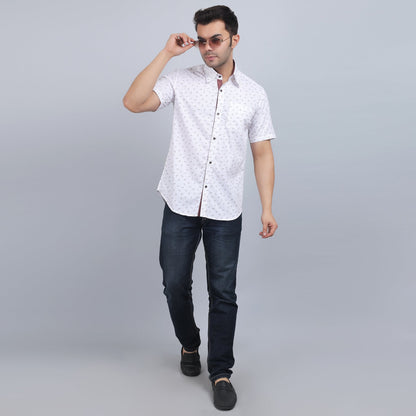 White Cotton printed half sleeves shirt