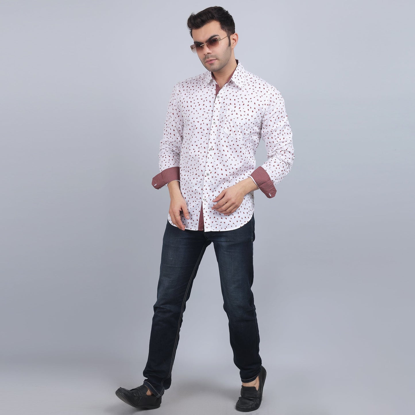 White Cotton printed full sleeves shirt
