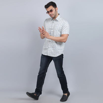 White Cotton printed half sleeves shirt