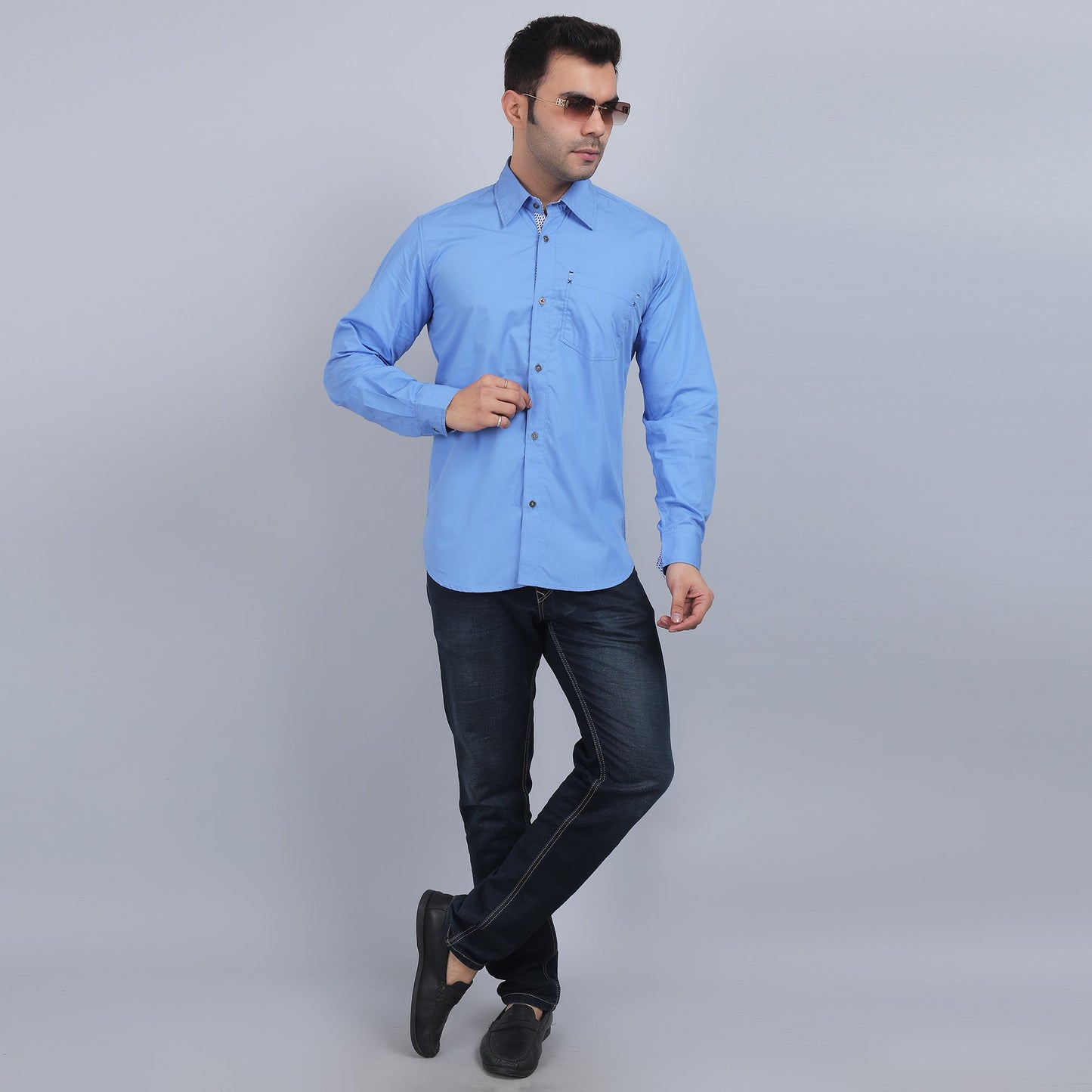 Blue Cotton SOLID full sleeves shirt